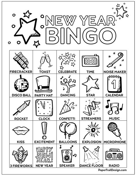 printable new years bingo cards.